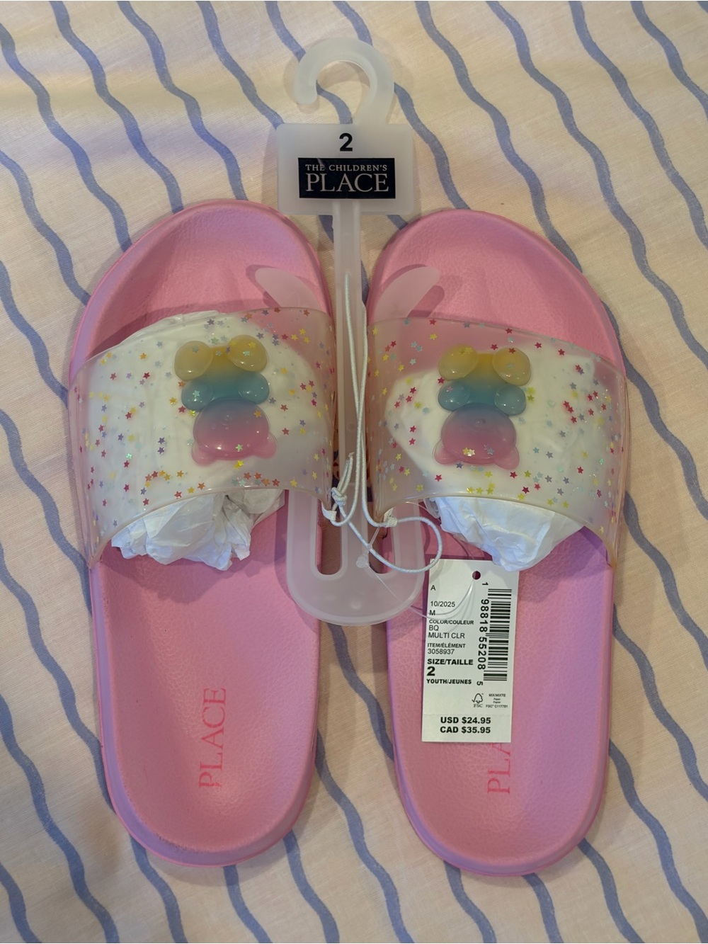 The Children’s Place Pink Gummy Bear Jelly Slide Sandals 🧸🩷🩵💛
